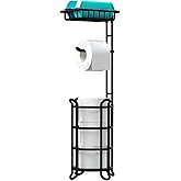 TreeLen Toilet Paper Holder Stand Tissue Paper Roll Dispenser with Shelf for Bathroom Storage Holds Reserve Mega Rolls-Matte Black