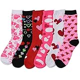 Women's Fun and Colorful Crew Sock 6 Packs (Valentines Day 1)