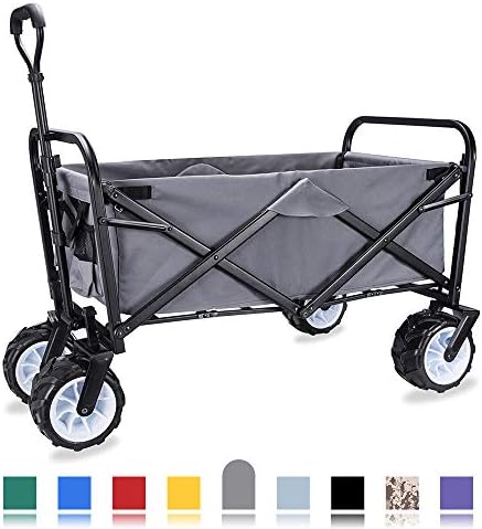 WHITSUNDAY Collapsible Folding Garden Outdoor Park Utility Wagon Picnic Camping Cart with Replaceable Cover (Standard Size(Plus+) 7" All Terrain Wheels, Grey)