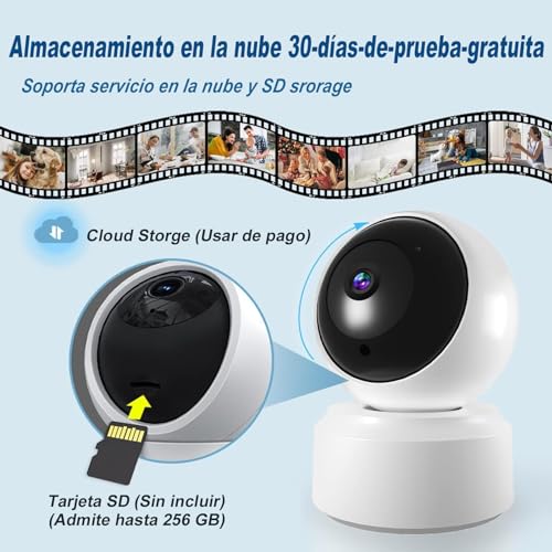 BAKEWAY 2K HD Cámara de Seguridad Interior, 3MP Cámara Wi-Fi de Seguridad Interior, con Visión Nocturna Audio Bidireccional y Detección de Movimiento 360 Grados para Hogar Bebé Mascota etc