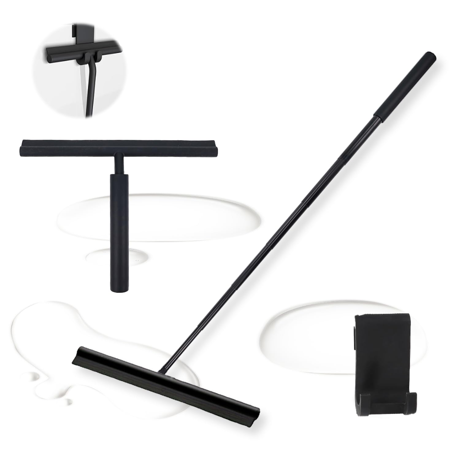 Tyafzzn Extendable Shower Squeegee Black - Squeegee Shower with 100 cm Telescopic Rod I Shower Cubicle Squeegee Shower Wiper Window Cleaner I Bathroom Wiper Water Squeegee No Drilling for Bathroom
