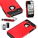 TCD for Apple iPhone 5 5S [RED ON BLACK] Hybrid Rugged Protective Defender Series Combo Case Cover Multiple Layers Shock Ultimate Protection [FREE SCREEN PROTECTOR STYLUS PEN]