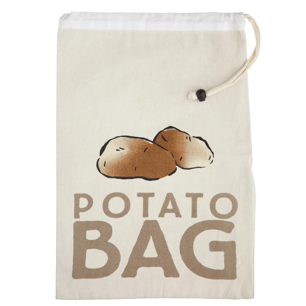 KitchenCraft Potato Bag, Stay Fresh Storage, Canvas, Beige, 26 x 38 cm, White