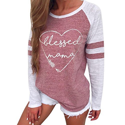 KESEE Clearance Womens Clothingâ˜€ Fashion Ladies Long Sleeve Splice Color Blouse Patchwork Tops (L, Pink 5)
