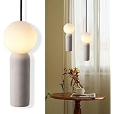 WOSBO Wabi Sabi Pendant Light Modern Boho Cement Pendant Light Art Deco Travertine Light Fixture Frosted Globe Lampshade Hang
