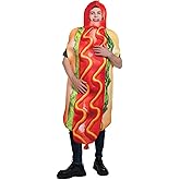 PGOND Hot Dog Costume Adult Couple Food Themed Halloween Party Outfit with Mustard green Leaf Fast Food