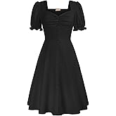 Belle Poque Women's 2024 Summer Puff Short Sleeve A-Line Satin Midi Dress 1950s Vintage Party Swing Dresses