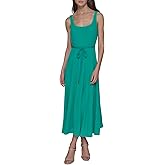 Karl Lagerfeld Womens Sleeveless Scoop Neck Rope Belt A-line Maxi Dress