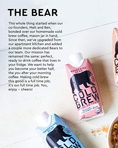 Wandering Bear Organic Cold Brew Coffee On-the-Go 11 oz Carton, Mocha With Splash of Coconut Milk, No Sugar, Ready to Drink, Not a Concentrate (Pack of 6)