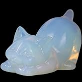 2 Inch White Opalite Cat Crystal Figurines, White Kitten Statues for Kitten Lovers and Collectibles, Cat Decor Fingurines for Home Desk Office, Carved Healing Crystal Reiki Animal Gifts for Women