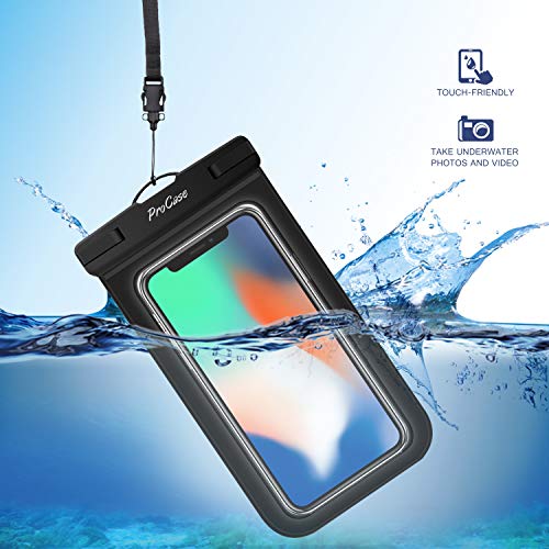 ProCase Cellphone Waterproof Pouch Dry Bag Underwater Case for iPhone 11 Pro Max Xs Max XR X 8 7 6S Plus, Galaxy S10+ S10e S9 S8+ / Note 10 10+ 5G 9 8, Pixel 3a XL up to 6.8" - 4 Pack, Black