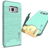 CoverON SecureCard Series Galaxy S8 Case, Credit Card Holder Hybrid Phone Cover with Faux Brushed Metal Design - Mint Teal