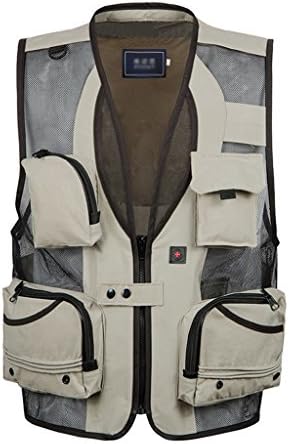 Pocket vest Multi Men's Vest Tool Vest Mesh Vest Fishing Vest Outdoor Sports Vest Mesh Vest Multi-Pocket Breathable (Color : Khaki, Size : 2XL)