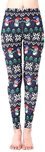 Women Christmas Snowman Printed Sports Gym Yoga Pants Fitness Running Leggings Stretch Athletic Workout Trouser