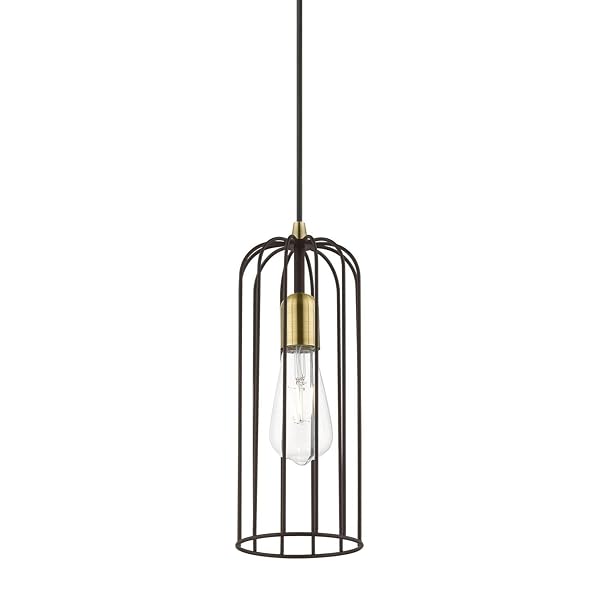 LIVEX LIGHTING GLENBROOK 1 LIGHT PENDANT IN BRONZE WITH ANTIQUE BRASS (49713-07)