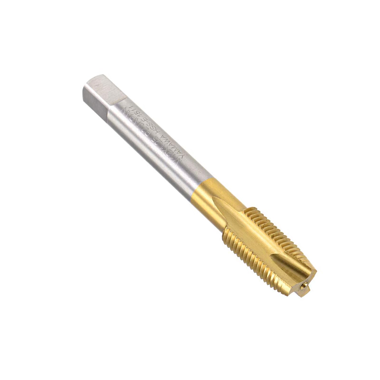 MACHSWON Spiral Point Plug Threading Tap M12 x 1.25mm, for Drilling and Tapping, H2 3 Flutes HSS, Titanium Coated, Round Shank with Square End Metric Screw Taps Tapping Bit, 1pcs