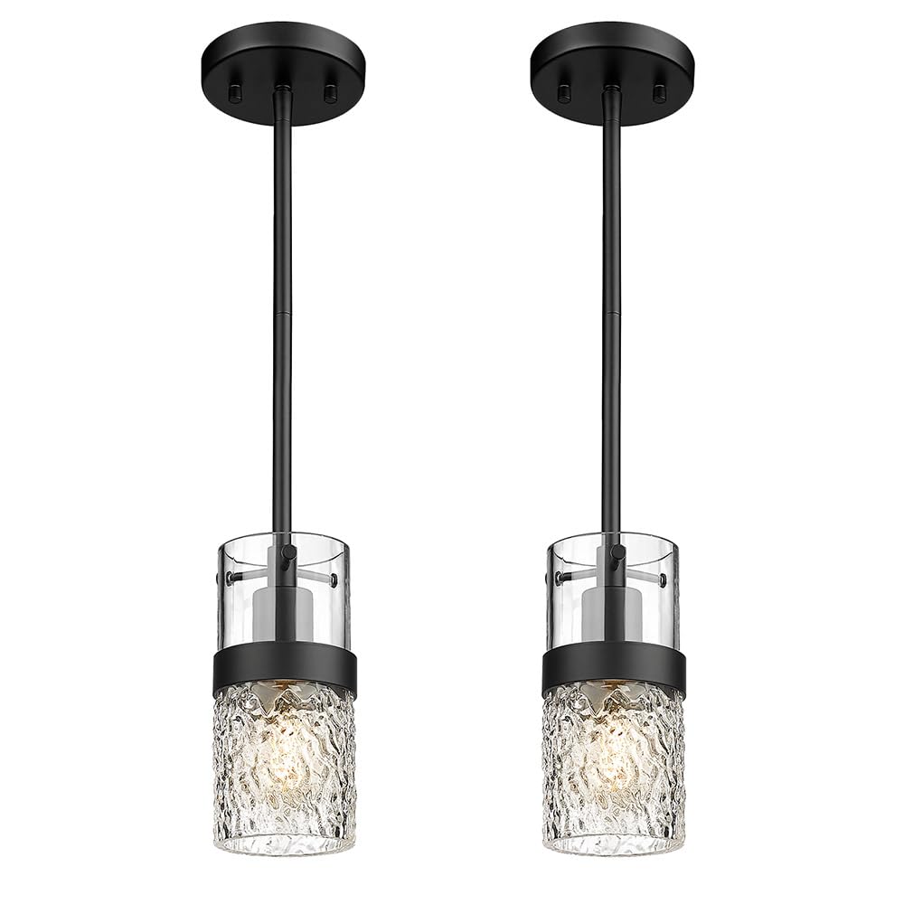 LMS 2-Pack Modern Matte Black Pendant Light, Adjustable Hanging Pendant ...