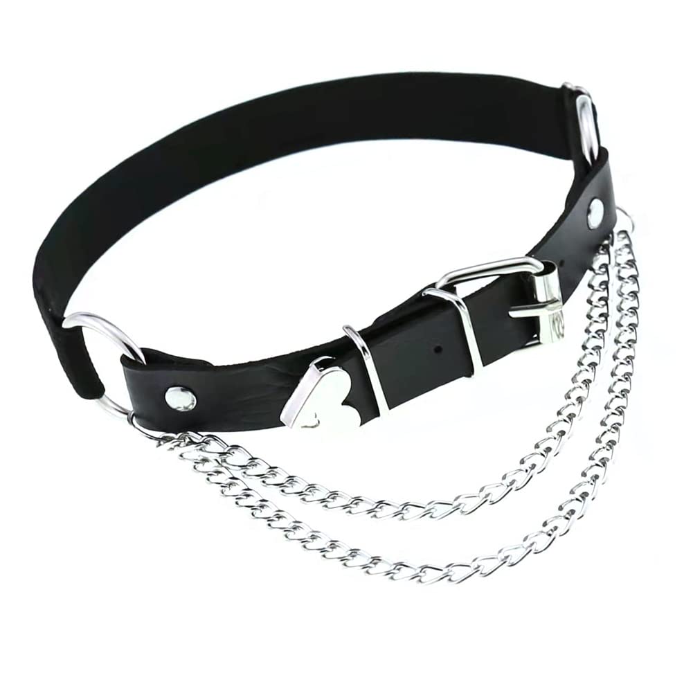 Adjustable Heart-Shaped Thigh Garter 2 Pieces Punk Leather Garter Belts Leg Garter with Chains Body Accessories