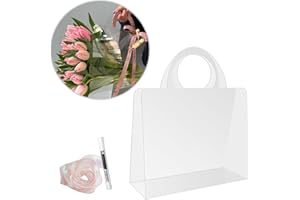 BBJ WRAPS Transparent Flower Bags For Bouquets, Creative PET Floral Gift Bags With Handle Perfect Florist Supplies Packaging For Flower Shops On Valentine's Day, Wedding, Mother's Day, Birthday Party