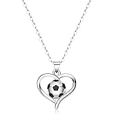 Plikin Soccer Necklace for Women Heart Football Pendant Necklace Sport Lovers Jewelry Gifts for Women