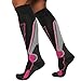 Pure Athlete High Performance Wool Ski Socks - Thermal Warm Merino Wool OTC Sock, Men Women (1 Pair - Black/Grey/Neon Pink, Medium)