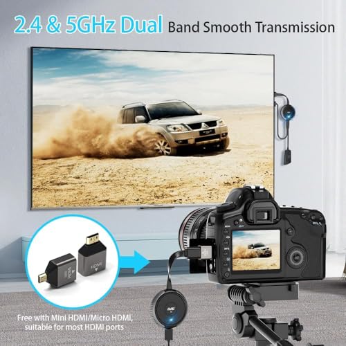 HDMI Wireless 4K/5.8G, Wireless HDMI Transmitter and Receiver, Wireless Transmitter Receiver for Laptop/TV Box/Camera/Bluuray/USBC/PC/PS5 TV/Projector/Monitor 165FT/50M
