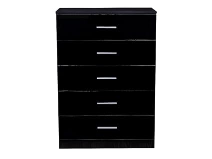Reflect 5 Drawer Chest Of Drawers In Gloss Black Black Oak Amazon
