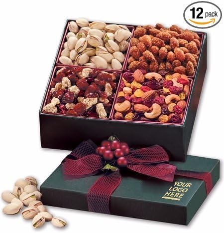 Nutritious Snack Mix Assortment 12 PACK in Green Gift Box w/ YOUR LOGO or ARTWORK