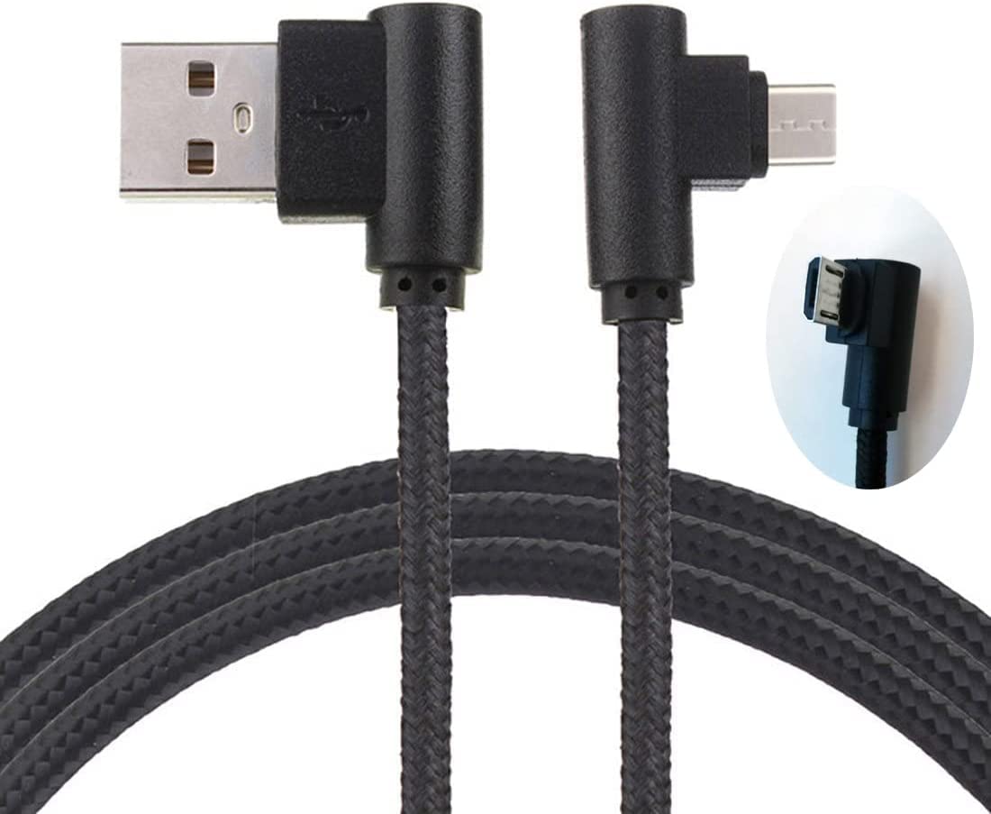 Mr.Gadget's Solutions Right Angle Micro USB Cable, Nylon Braided 90 Degree USB A to Micro B Charging & Data Sync Cable for All Micro USB Devices - 2 Meters - Black