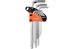 SHiND 9-Pcs Allen Wrench, Hex Key, L-Key Set, Ball End, Medium Type, 1.5mm-10mm (1/16in-3/8in), Heat Treated, CR-V Hardened C