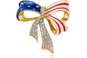 DTJA Rhinestone Bowknot USA Flag Brooch Pin for Women Gold Plated Fashion Crystal Star Blue Red Enamel 4th of July American Patriotic Medal Brooches Dress Accessories Independence Presidential Election Day