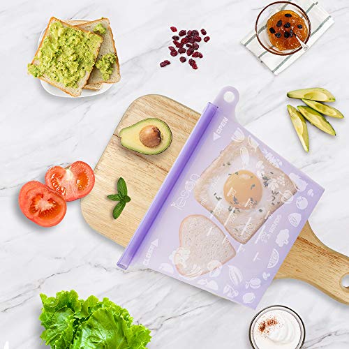 Leson Reusable Food Bags Silicone Food Storage Containers Versatile Cooking Bags Preservation Airtight Seal Bags for Freeze Steam Heat Microwave Fruits Vegetables Meat Milk (4 Packs)