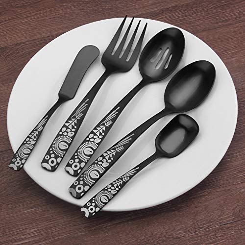 Bysta Serving Utensils Set, Matte Black 5Piece Hostess Set, Stainless Steel Silverware Flatware