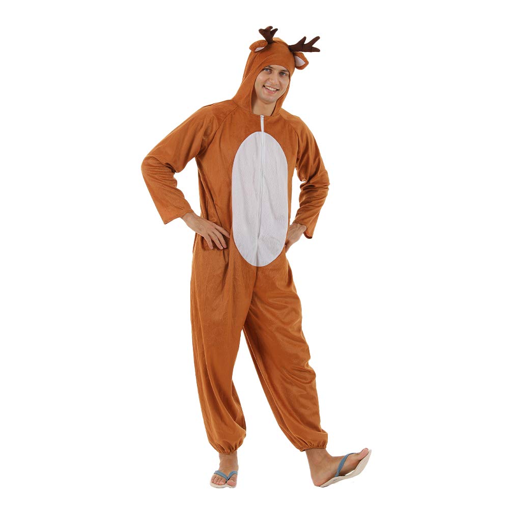 EraSpooky Christmas Reindeer Adult Costume Elf Fancy Dress Unisex Deer Animal Onesie Party Jumpsuit M