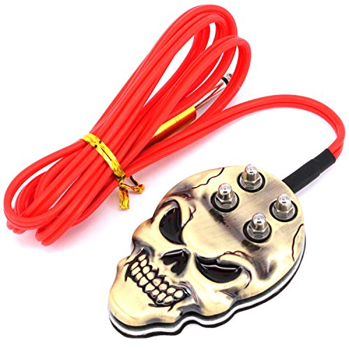 WORMHOLE TATTOO Power Supply Switch Skull Tattoo Foot Pedal with Red Silicone Cord N1007-33D (Soil Copper)