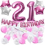 21st Birthday Decorations - 21st Birthday Party Supplies, 21st Birthday Sash, Happy Birthday Banner, Pink Conffeti Balloons, Finally 21, Gifts for her.