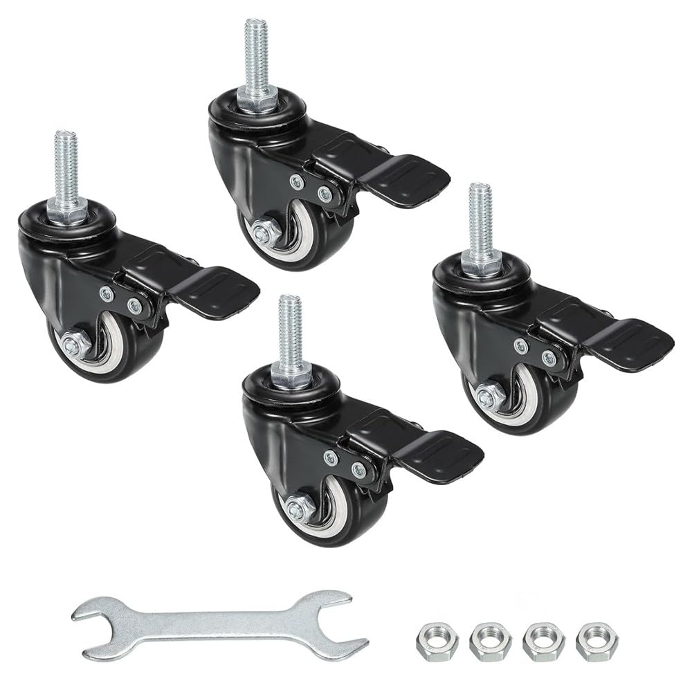 Photo 1 of 4 Pack 1.5 inch Threaded Stem Casters with Brake, Heavy Duty Swivel Caster with M8x25 Threaded Stem and Nuts for Shopping Carts, Trolley, Workbench, Furniture (M8x25)