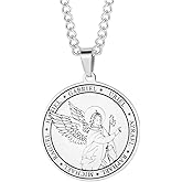 Stainless Steel Archangel Necklace for Women Men Christian Religious Faith Necklace Circle Coin Medal Spiritual Protection Necklace Jewelry Gift