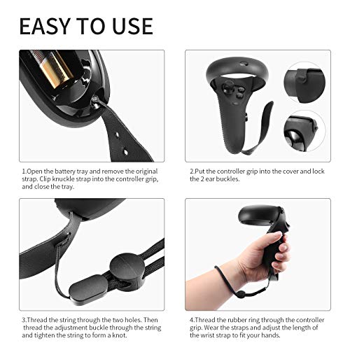 eWonLife Controller Grip Covers for Oculus Quest/Oculus Rift S (Not Fit Quest 2), Anti-drop Protective Handle Sleeve with Adjustable Wrist Strap and Knuckle Strap, Including Cover Caps