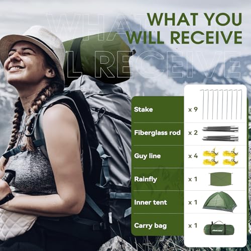 JAICOM Tent 1-4 Person Camping Tent, Lightweight, Stable, Waterproof Dome Tent, 3-4 Season Ultralight Tents with Small Pack Size, for Camping, Trekking, Family, Outdoor