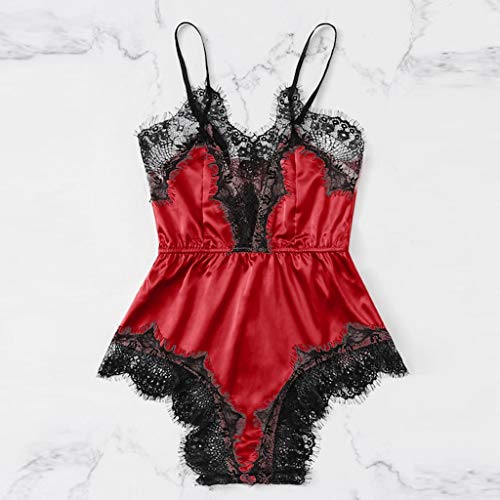 Plus Size Lingerie Nightgown Lace Sleepwear for Women Set Satin Bra Sexy Underpant Siamese Bodysuit Babydoll