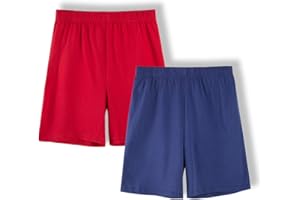 UNACOO Unisex Kids 2-Pack 100% Cotton Shorts for Boys and Girls (Age 3-12 Years)