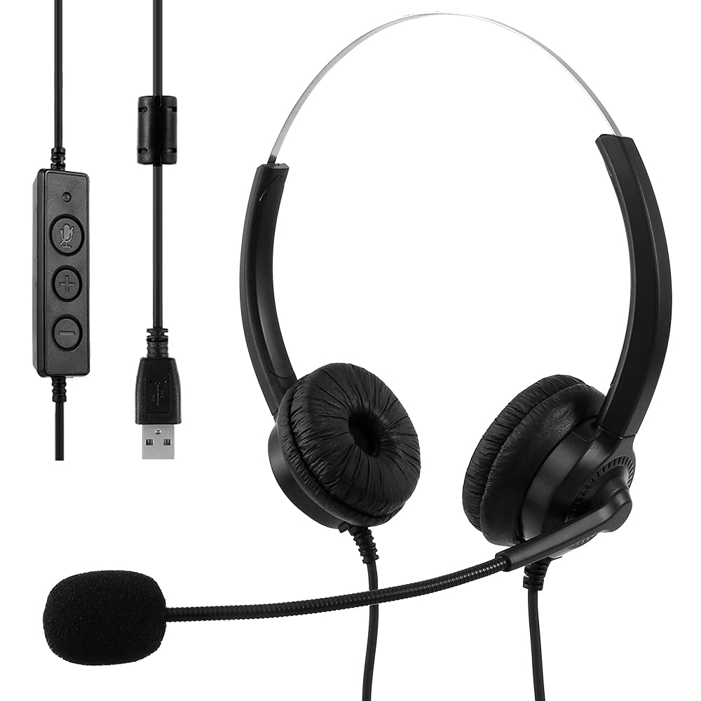 Hands DIY USB Headset with Microphone Noise Canceling 2.5m Length Stereo PC Headset for Laptop Computer, Multi-Use USB Headsets Earphone for Call Center, Skype Webinar Office Business