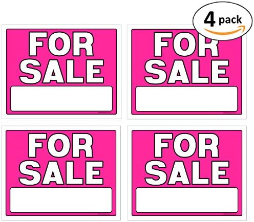 11" x 14" for Sale Signs, Pack of 4 Signs, Neon Fluorescent Pink & Black, 11 x 14 inch