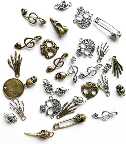 Samje 100 Gram Mixed Multistyle Skull Head Halloween Steampunk Charm Alloy Skeleton Steampunk Pendant Craft for DIY Bracelet Necklace Jewelry Making Accessaries (Skull Style)