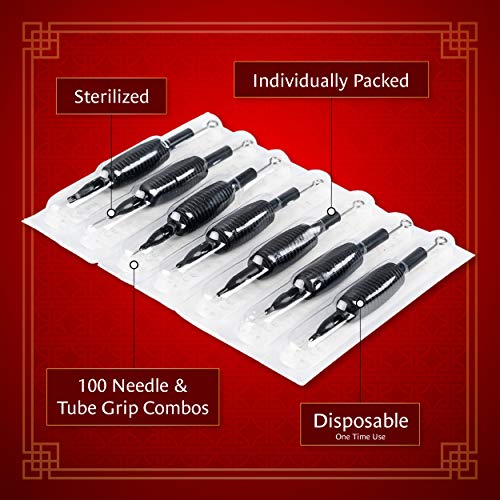 One Tattoo World 100pcs Disposable Tattoo Needle and Tube 3/4 Grip RL/RS/M1, OTW-CTGT-34G1 - Thumbnail 3