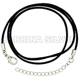 Jewelry Black Silk Cord Chain Necklace Stainless Steel Lobster Clasp, sizes 16 & 18 + 1 inch extension