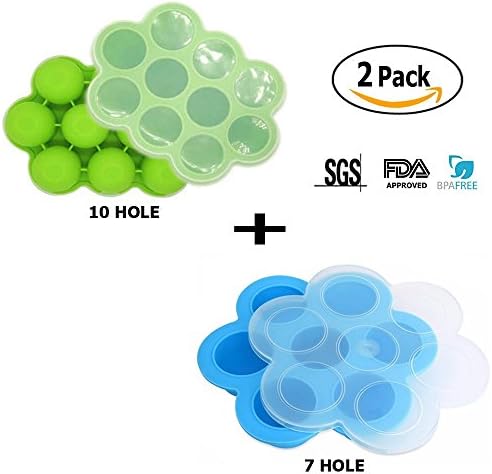 Silicone Egg Bites Molds (Set of 2 ) for Instant Pot 5,6, 8 qt Pressure Cooker, 10 &amp; 7 Holes with Lid, FDA Approved, BPA Free, Reusable