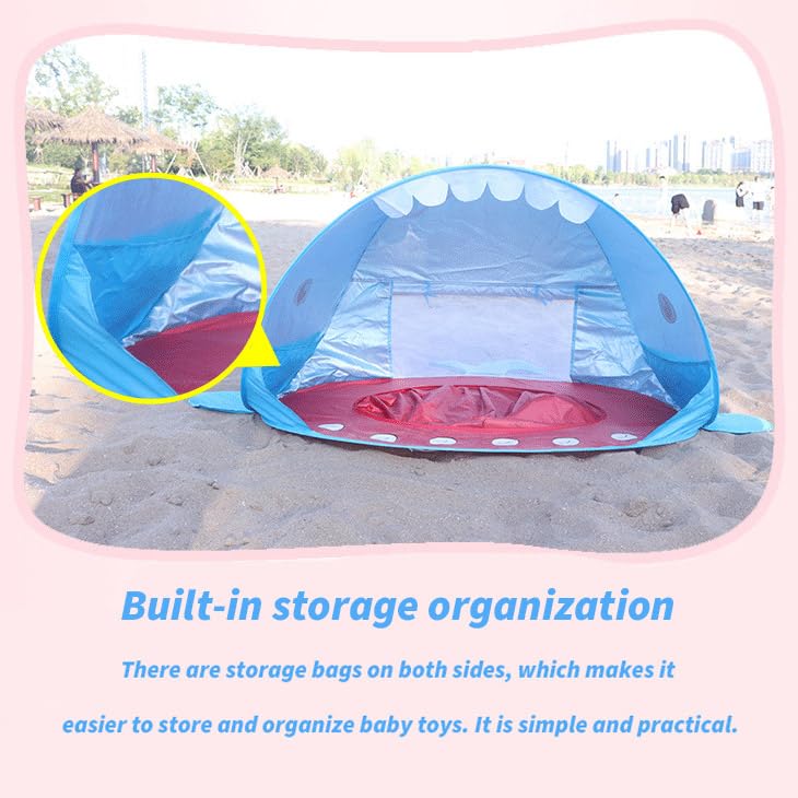 Tenda de praia infantil com proteção solar, adequada para piscinas, dobrável (azul)