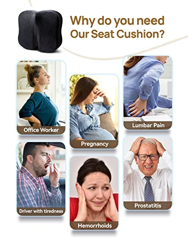 Travel Ease Memory Foam Coccyx Orthopedic Seat Cushion, Seat Cushion for Lower Back Pain and Sciatica Tailbone Pain Relief – Fit for Office Chair, Car Seat, Wheelchair (Black)